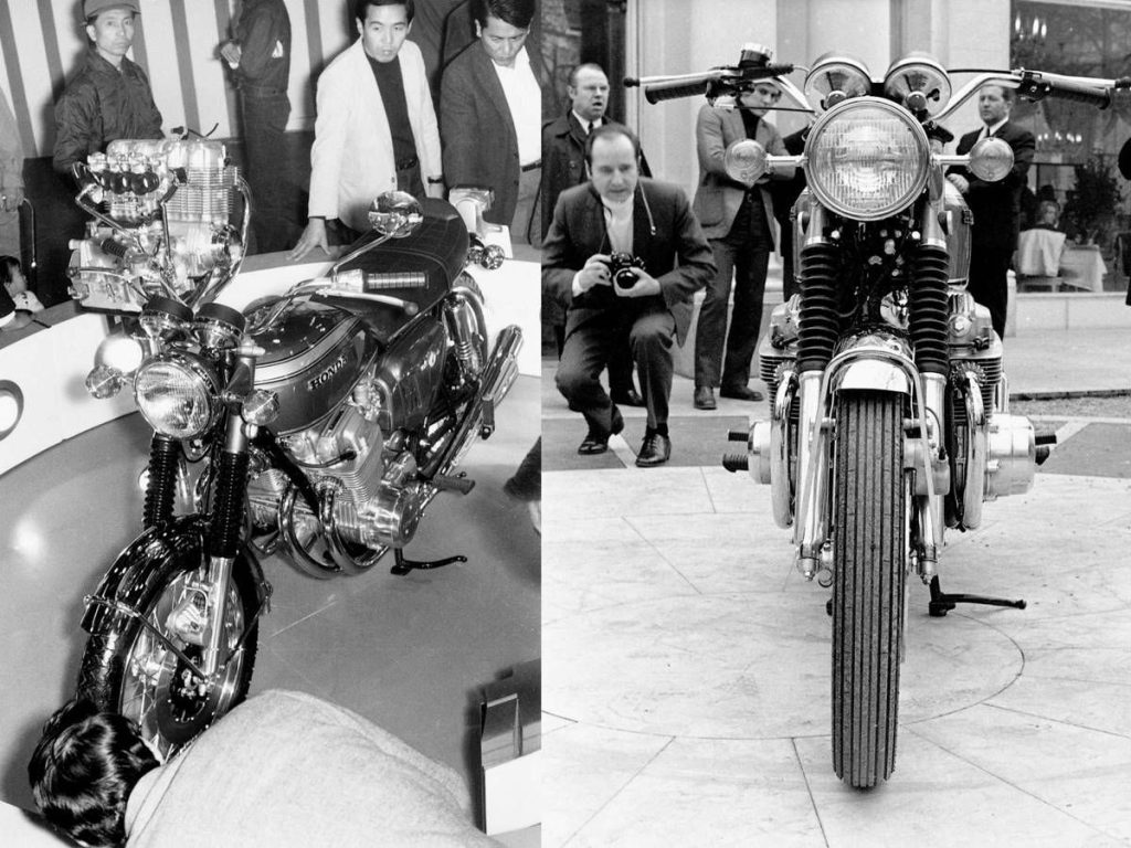 Honda CB750FOUR (1969)在1968年東京車展展出，右圖是在美國展出時的樣子。T-103 的文件將其描述為不可估量的影響。