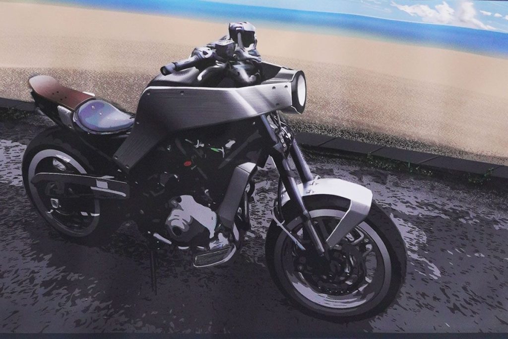 C 方案進化後的草圖。同時兼作油箱蓋和 頭燈支架外殼設計非常新穎。之所以「刻意」以充滿手作感的方式來重現它，據說也是希望獲得更多的吸引目光為考量。