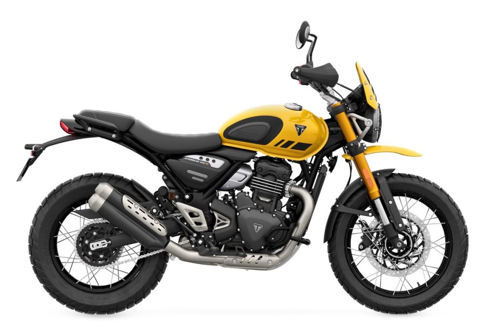 Triumph Scrambler 400XC(94萬9000日圓):採用前 19 吋/後 17 吋鋼絲框配置,搭載 398cc 水冷單缸引擎,可輸出 40ps。並同步提供採用鋁合金輪框的 Scrambler 400X(84萬2000日圓)車型。