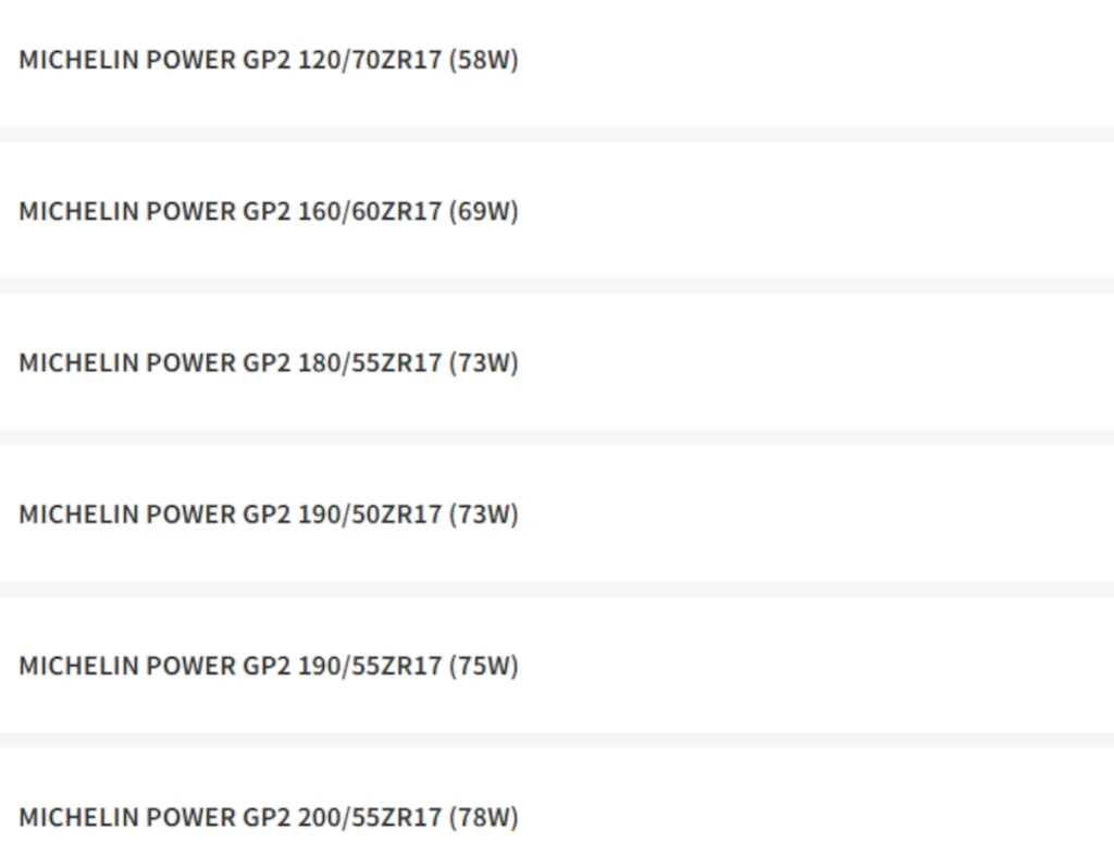 POWER GP2 尺寸规格表。