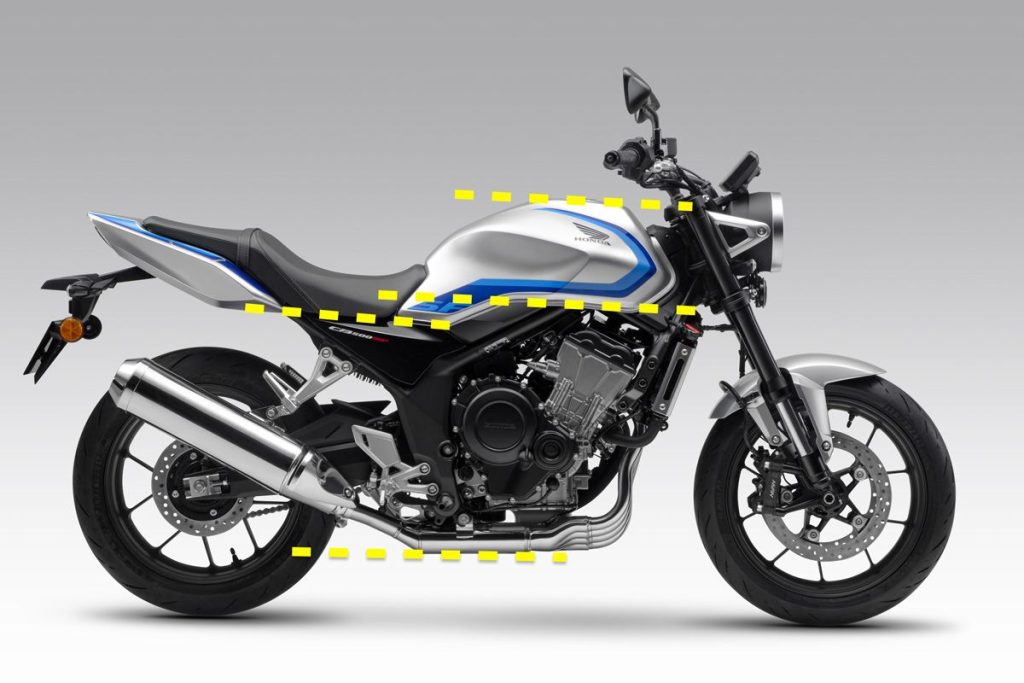 透過圖中標示出的四條線可以發現，它們幾乎呈水平狀態，更加強調了車身的水平視覺感。雖然平行線並非設計上的必然要素，但這種細膩的處理，對車身整體的端正形象產生了極大影響。